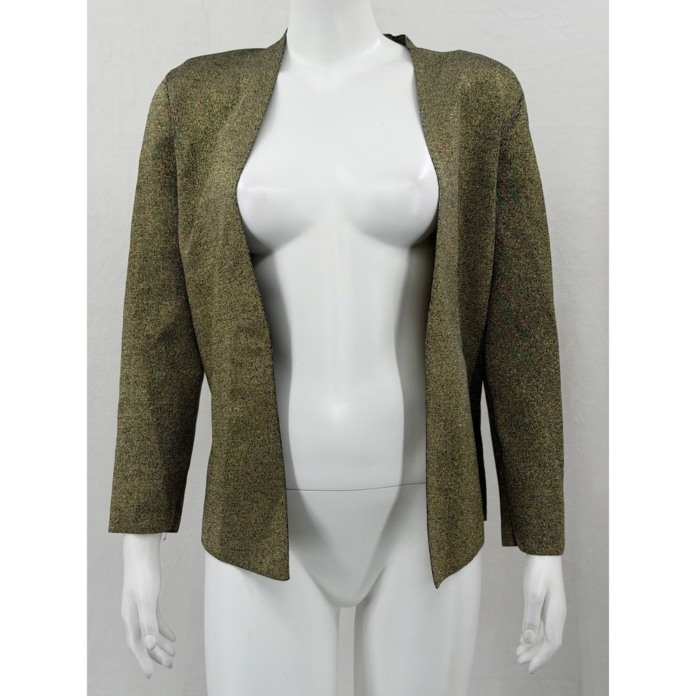 MM Lafleur Cardigan Womens Medium Black Gold Woolf Jardigan Metallic Knit Jacket